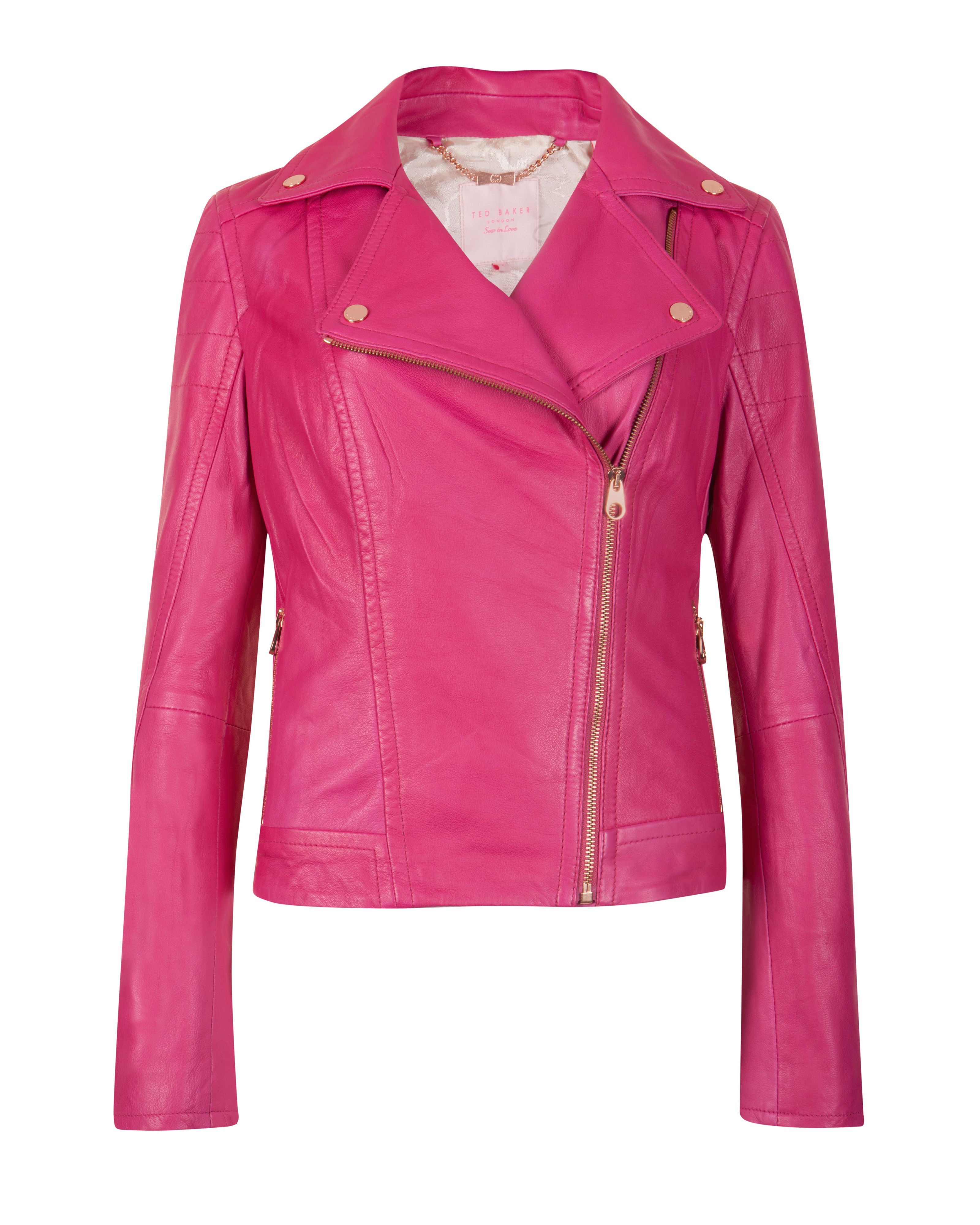 Ted Baker Ippal Leather Biker Jacket in Pink (Purple) - Lyst