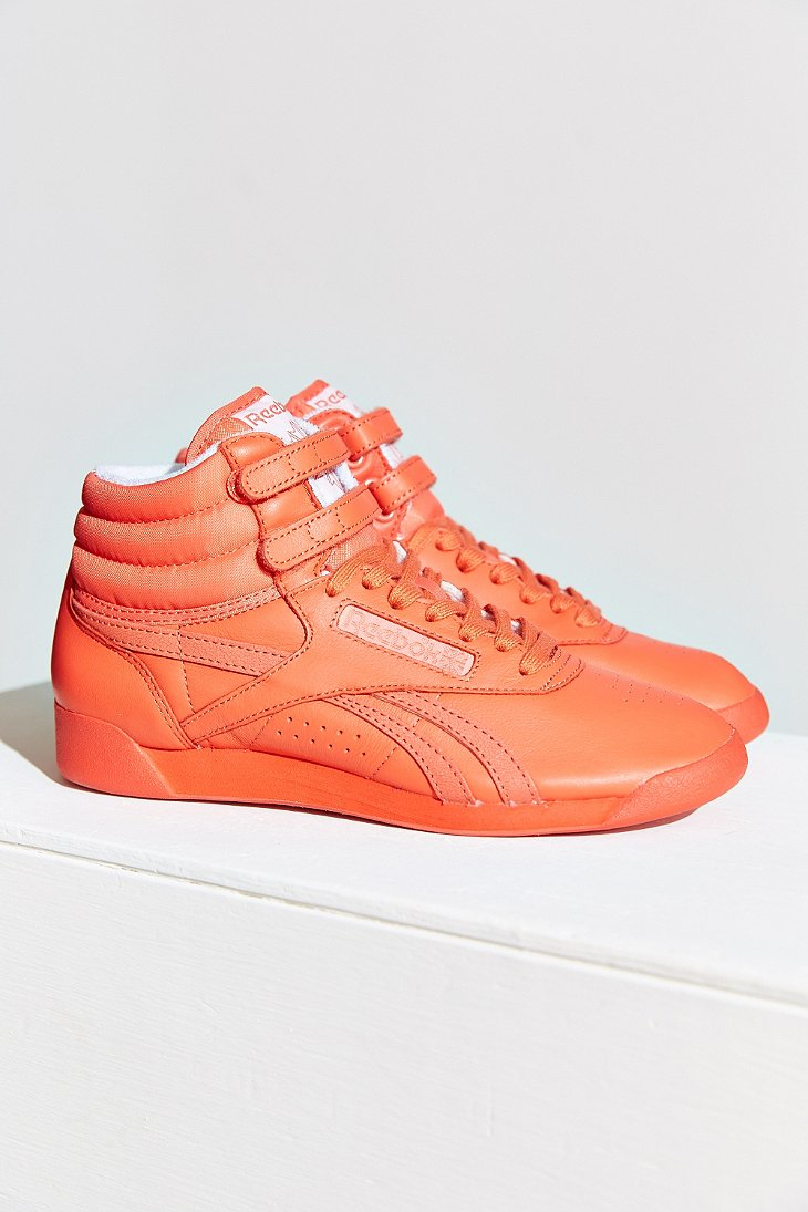 M REEBOK M46765 FREESTYLE HI Jr's Pink/Orange Leather Casual HI-Top Shoes 