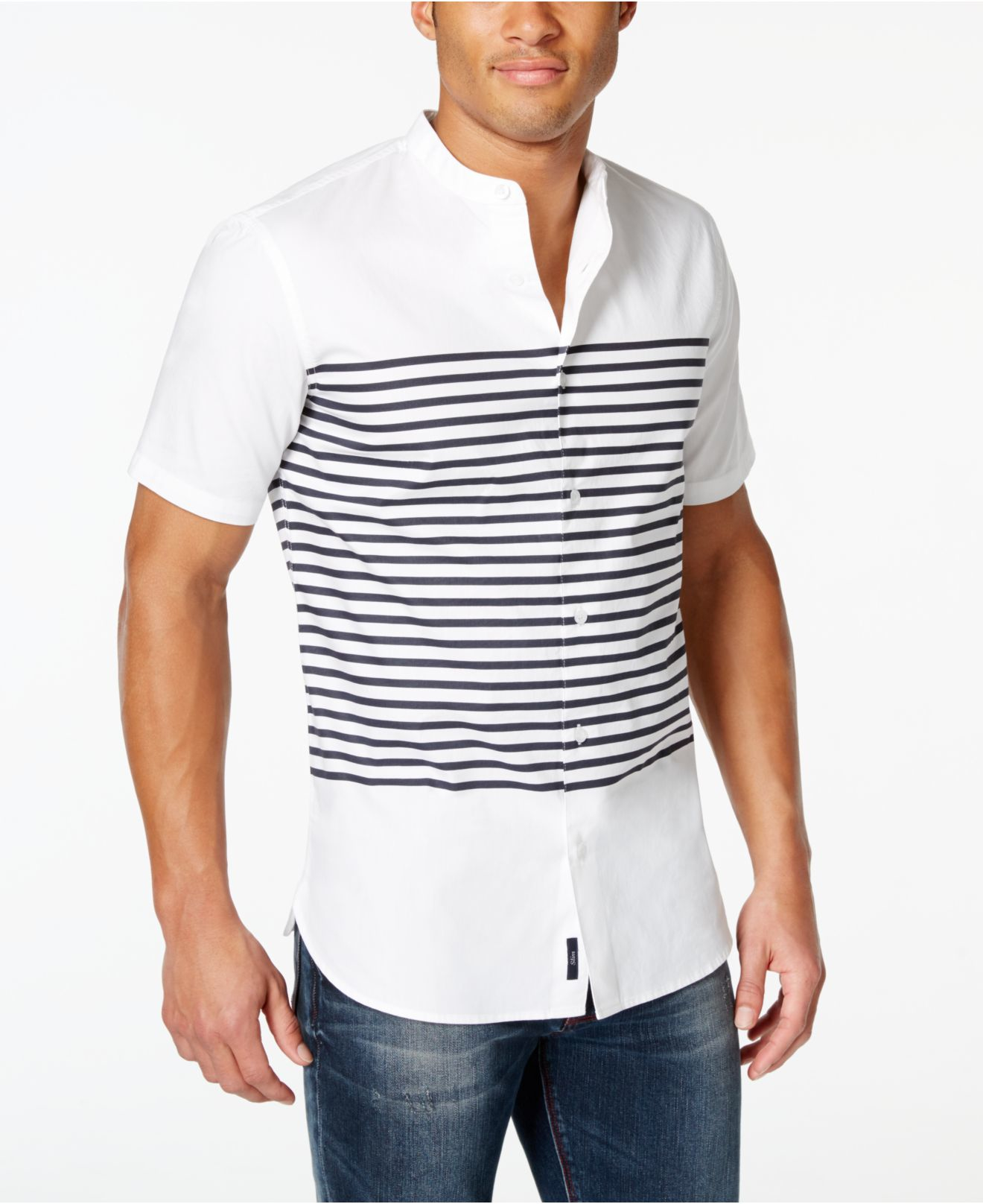 Armani Denim Men's Sailor Stripe Short-sleeve Shirt White for Men - Lyst