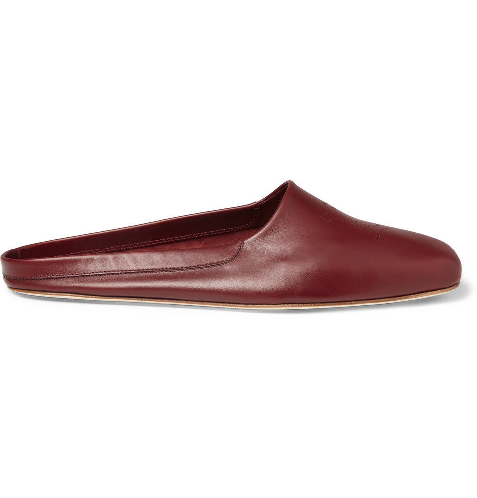 mens red leather slippers