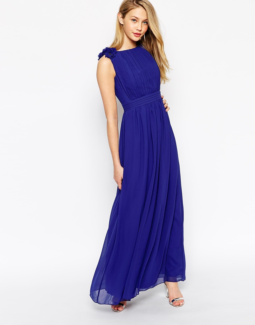 Little mistress Maxi Dress With 3d Floral Shoulder Detail in Blue | Lyst