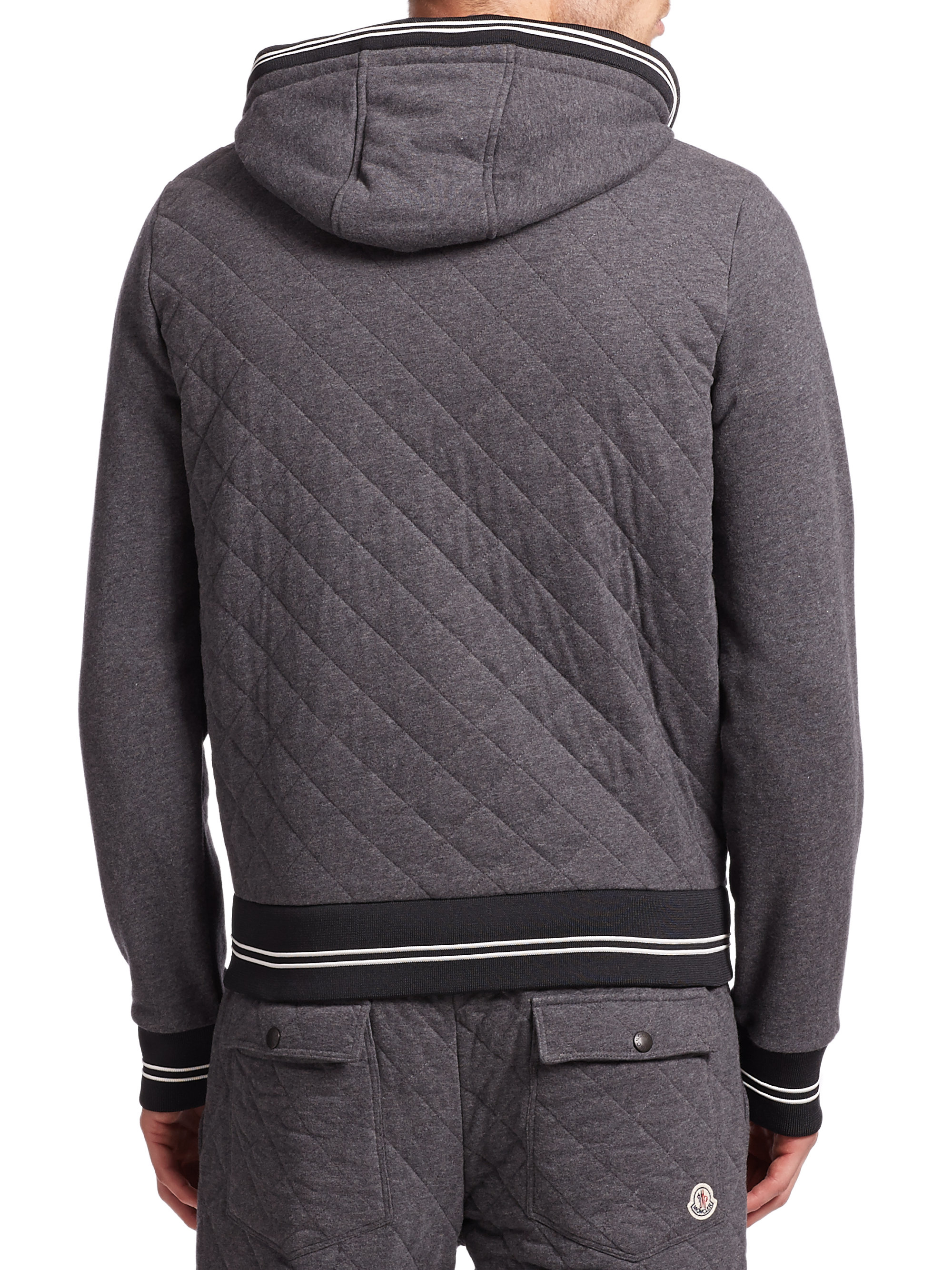 Lyst - Moncler Maglia Quilted Banded Cotton Hoodie in Gray for Men