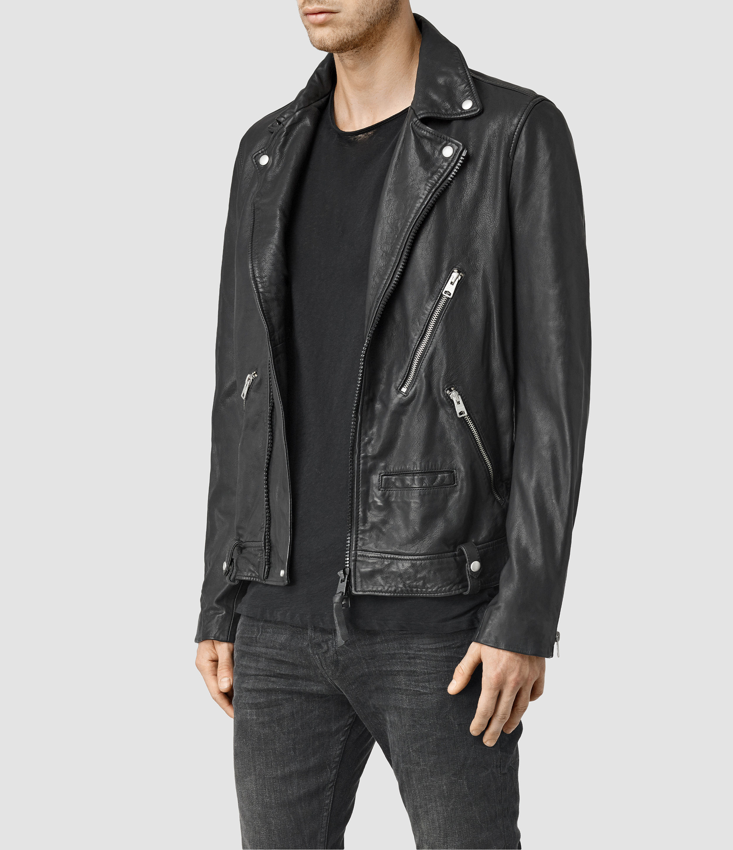 AllSaints Muir Leather Biker Jacket in Black for Men Lyst