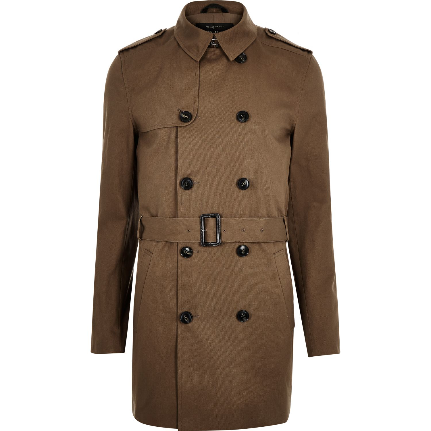 River island Brown Smart Double Breasted Mac Coat in Brown for Men | Lyst