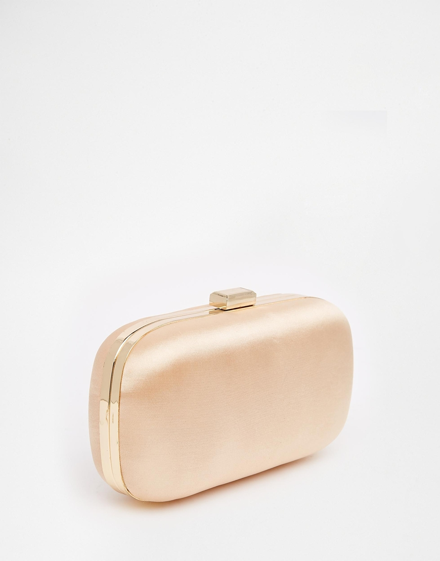 ASOS Satin Box Clutch Bag in Nude (Natural) - Lyst