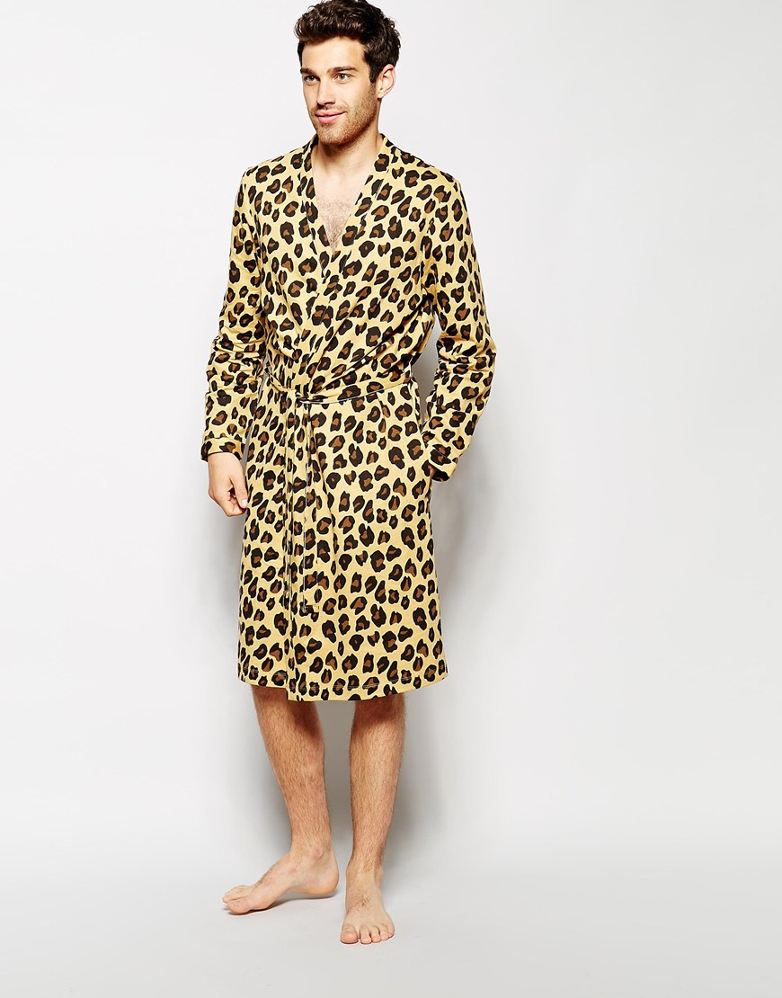 ASOS Dressing Gown In Leopard Print in Yellow for Men | Lyst