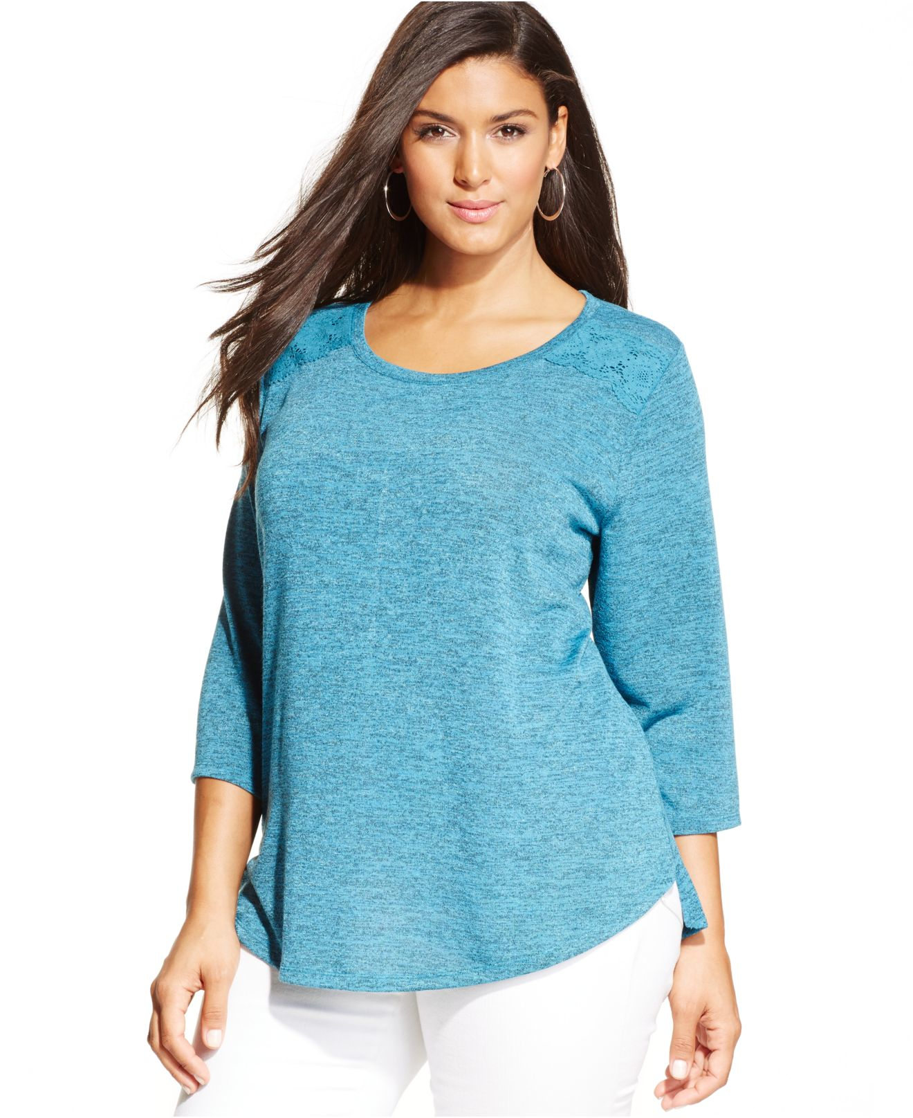 Style & Co. Plus Size Laceback Swing Top in Blue Lyst