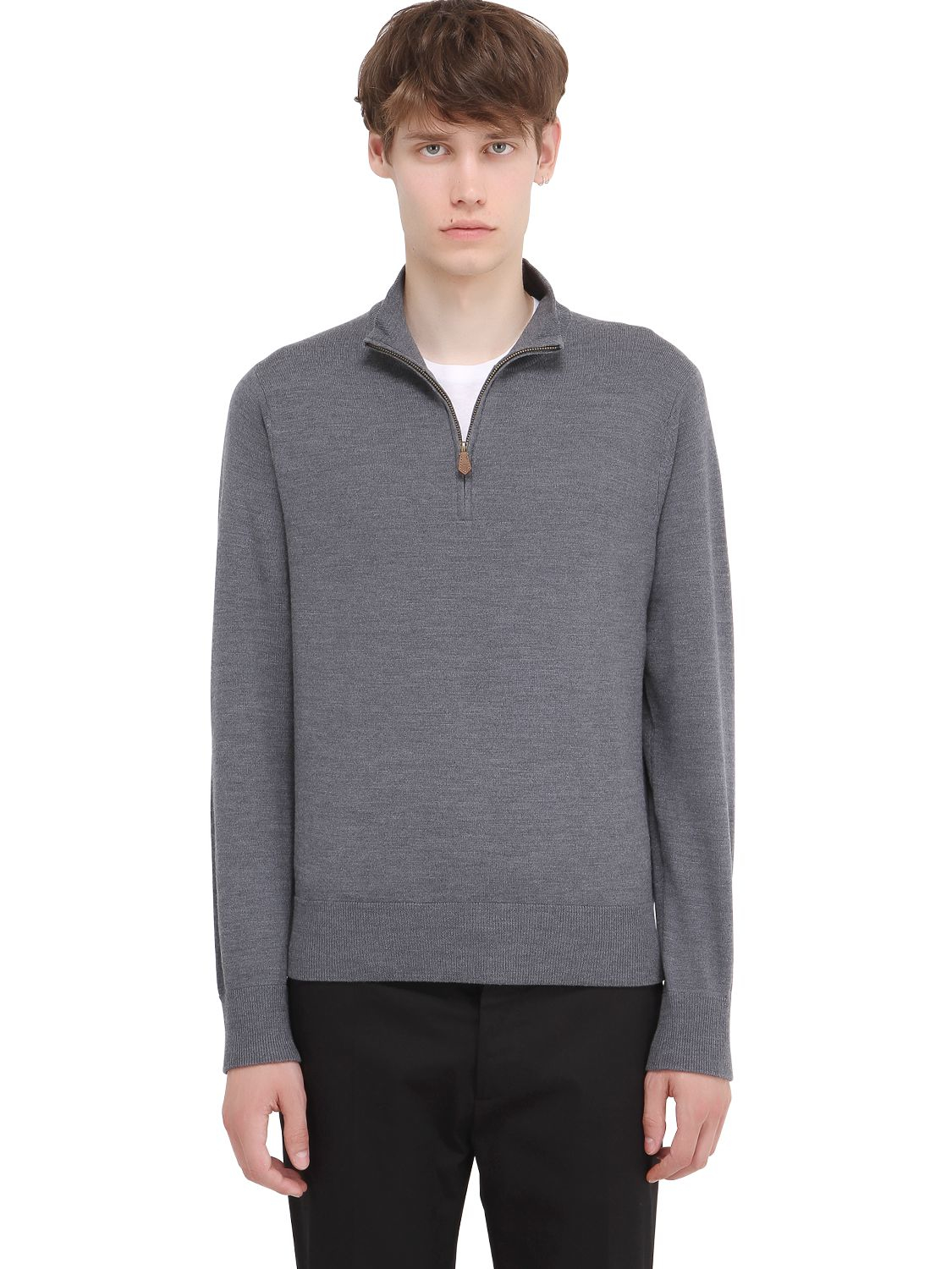 Lyst Brooks Brothers Zipup Saxxon Wool Sweater in Gray for Men