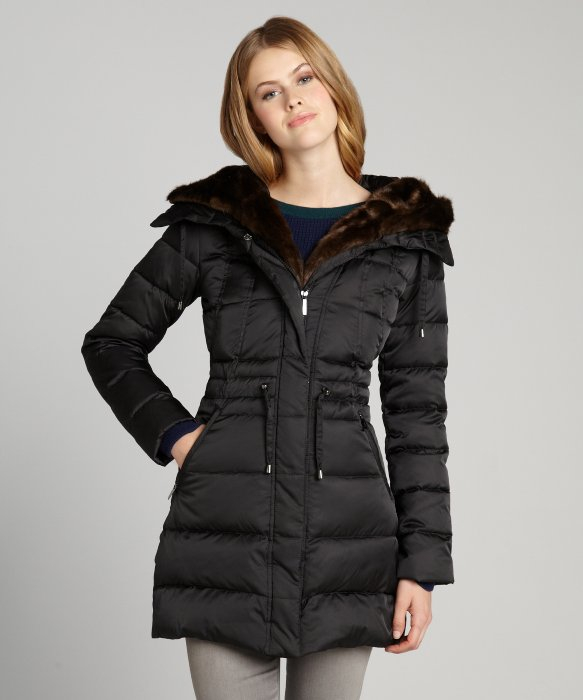 Lyst - Laundry By Shelli Segal Black Quilted Down Filled Faux Fur ...