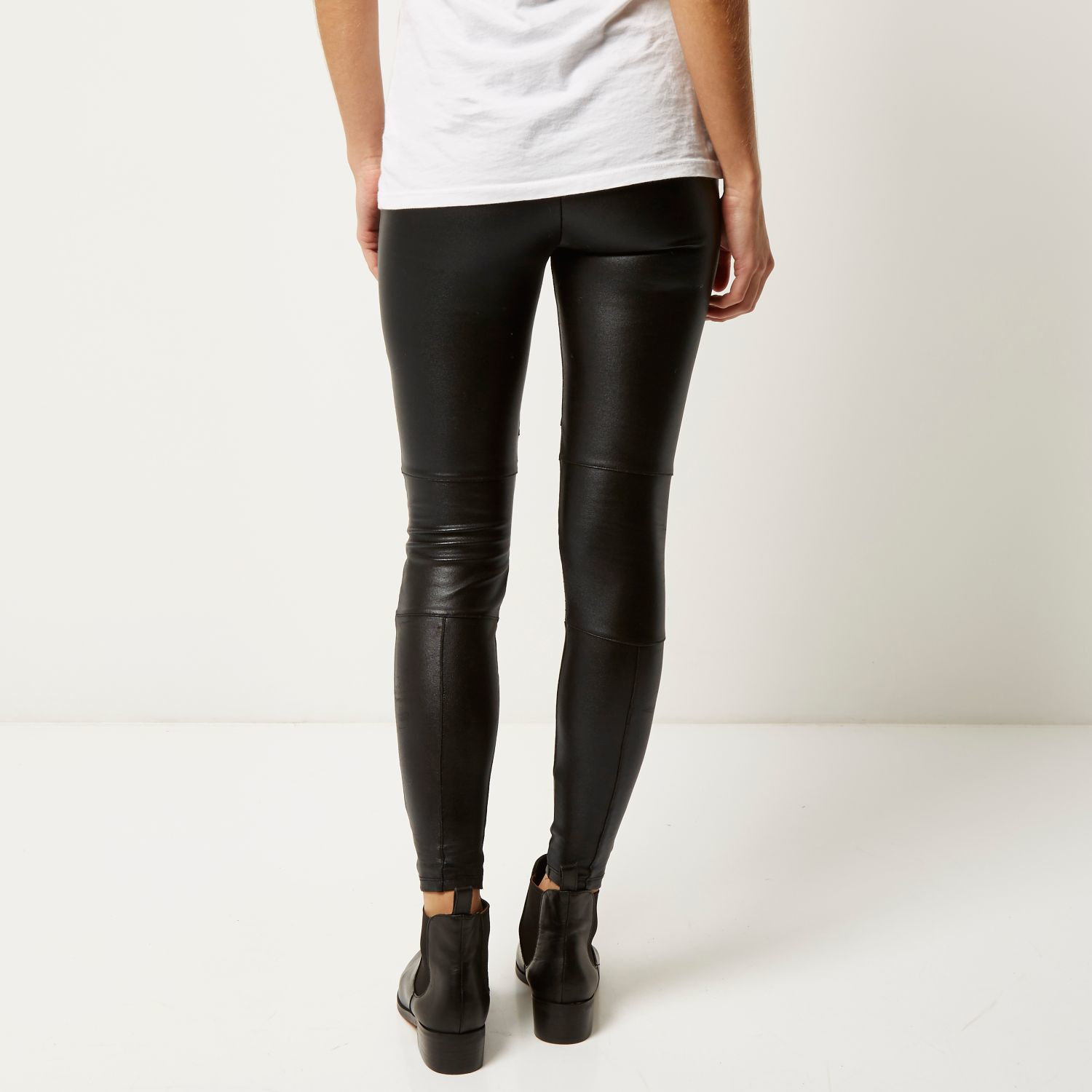 Checkout this Cream matte coated ribbed biker leggings from River