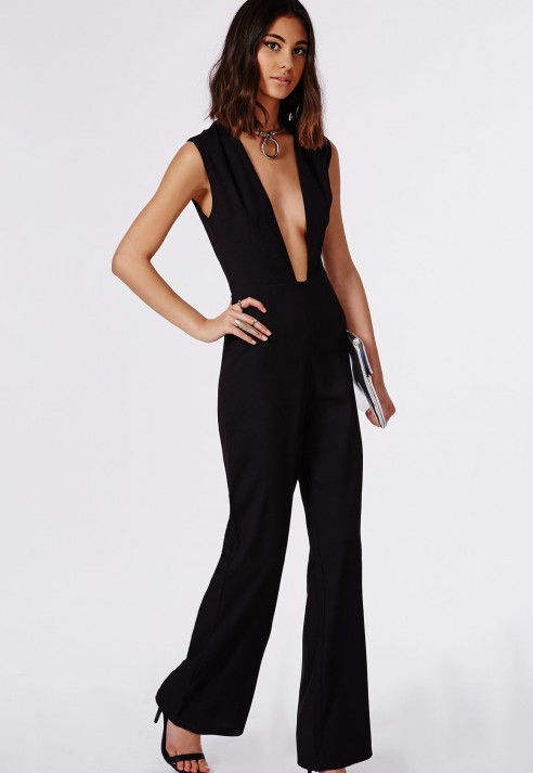 plunge jumpsuit wide leg