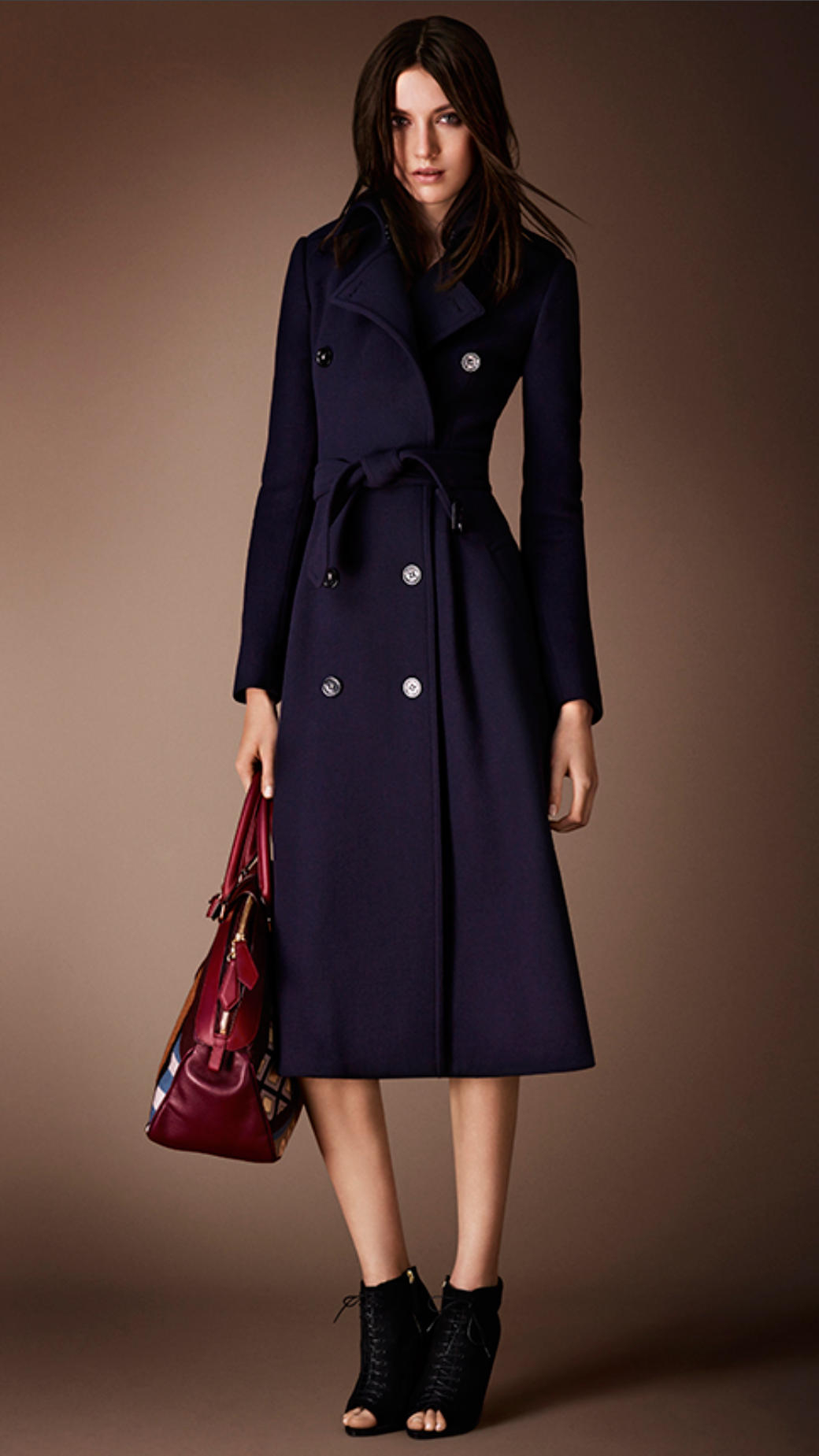 Burberry Brushed Virgin Wool Skirted Trench Coat in Blue (deep navy) | Lyst