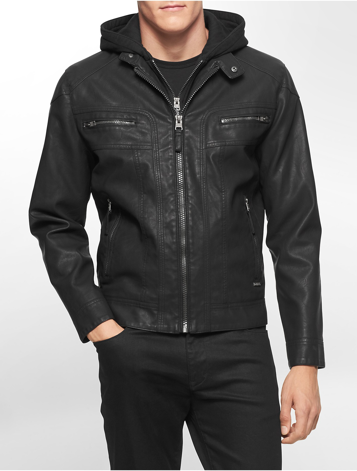 Calvin klein White Label Faux Leather Moto Jacket in Black | Lyst