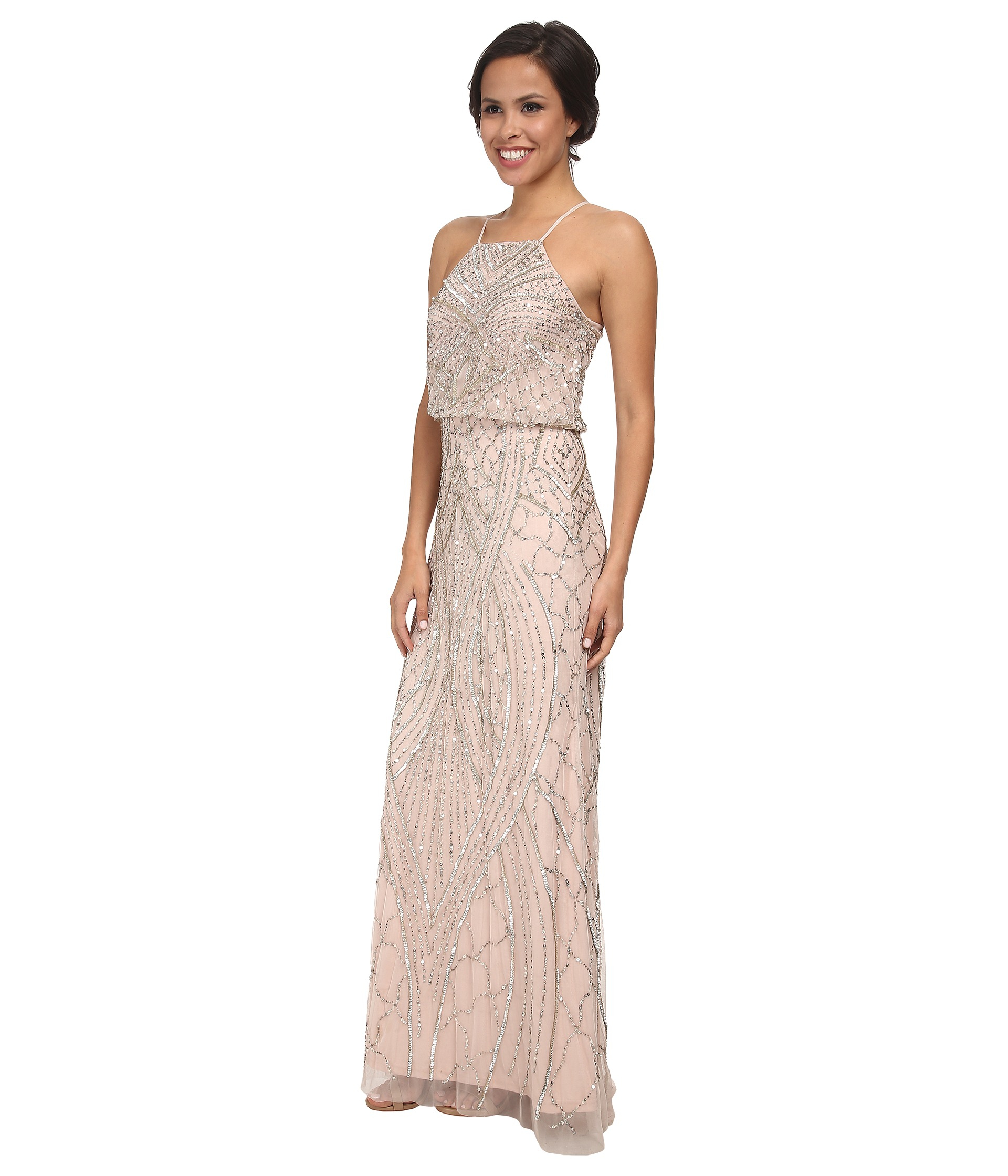 Adrianna Papell Halter Fully Beaded Gown in Pink | Lyst