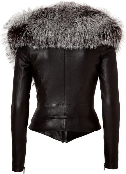 Jitrois Leather Jacket with Silver Fox Fur Collar in Black in Silver | Lyst