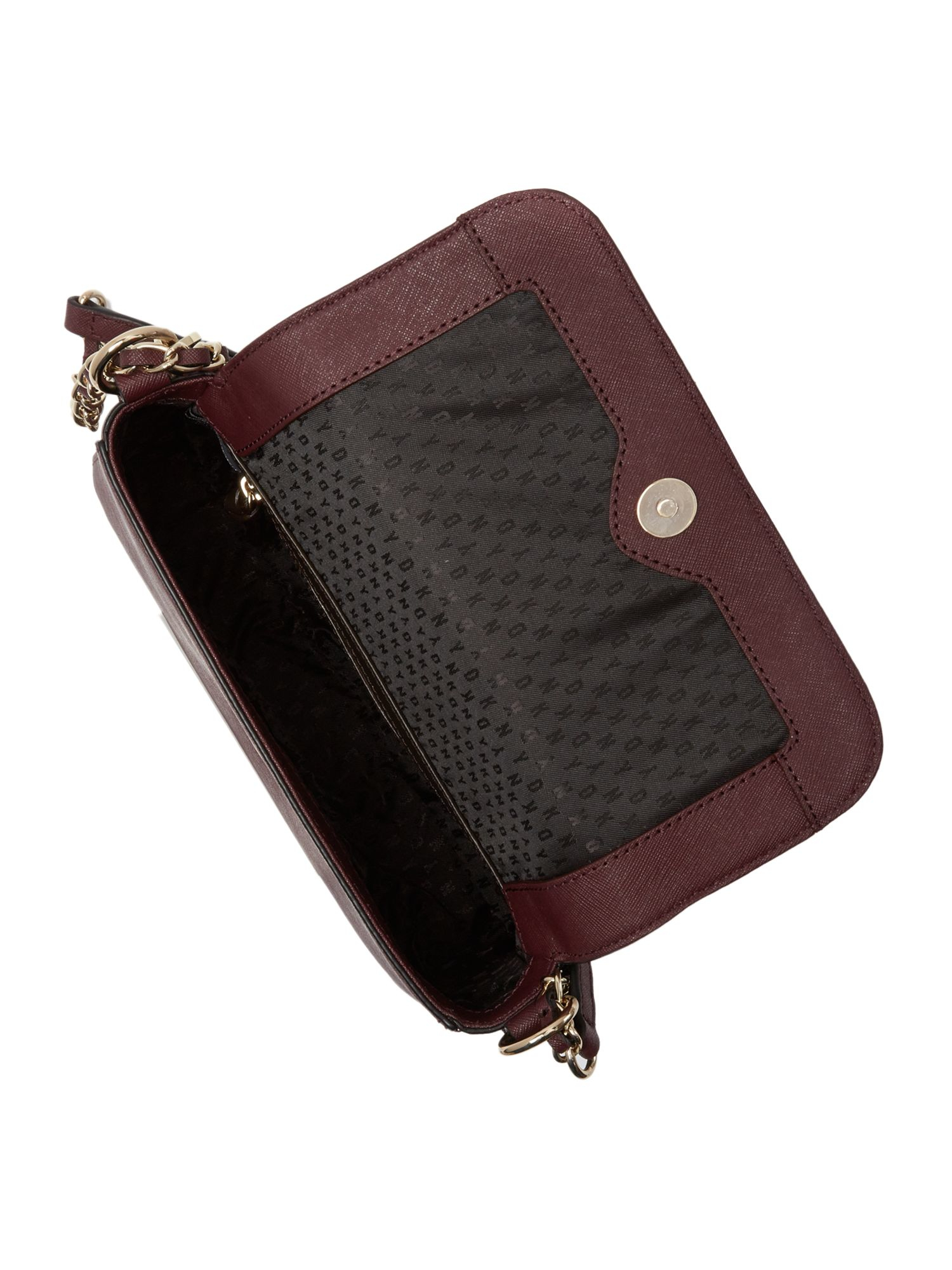 Dkny Saffiano Burgundy Small Flap Over Cross Body Bag in Purple