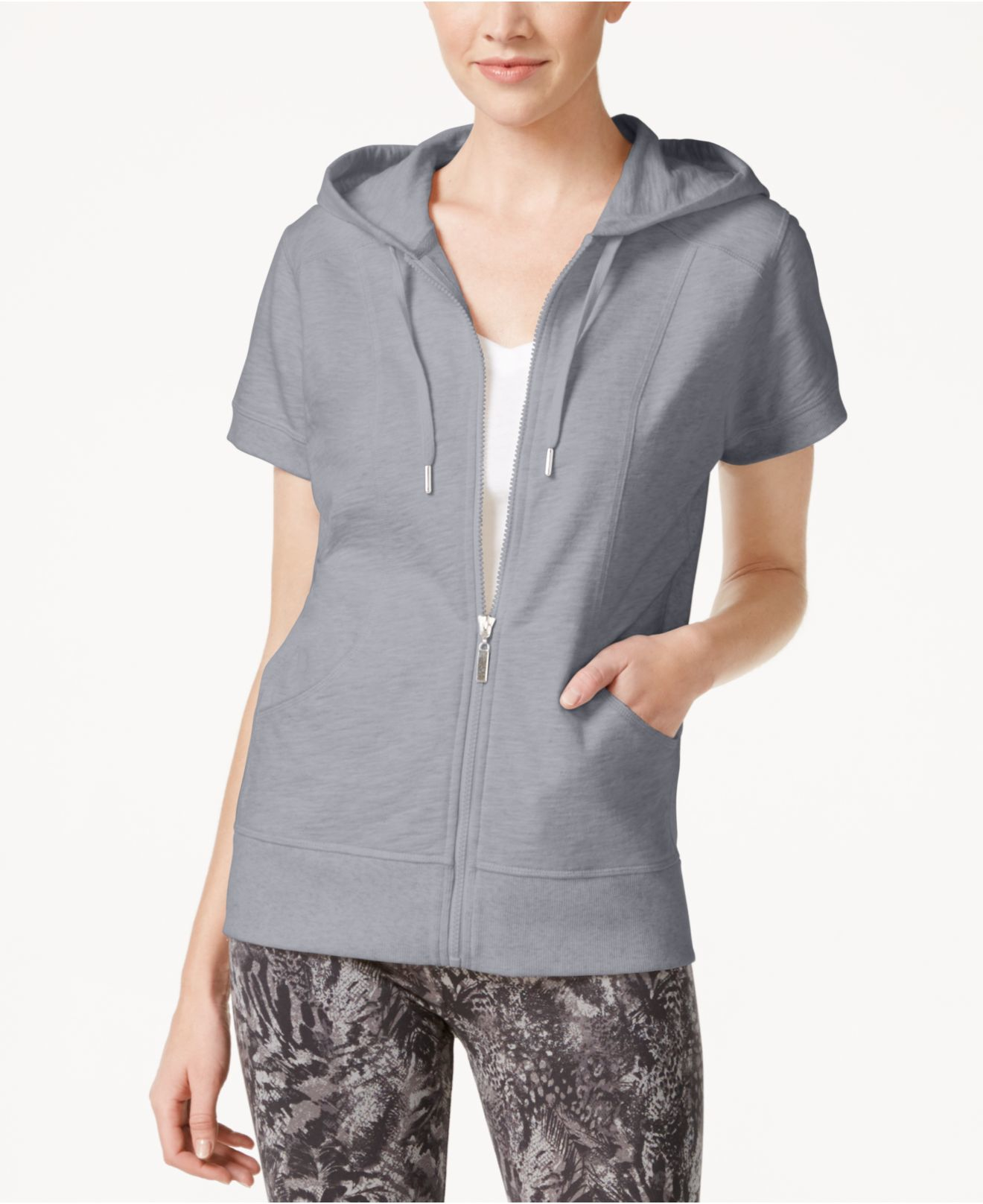 Style & Co. Shortsleeve Zipfront Hoodie, Only At Macy's in Gray Lyst