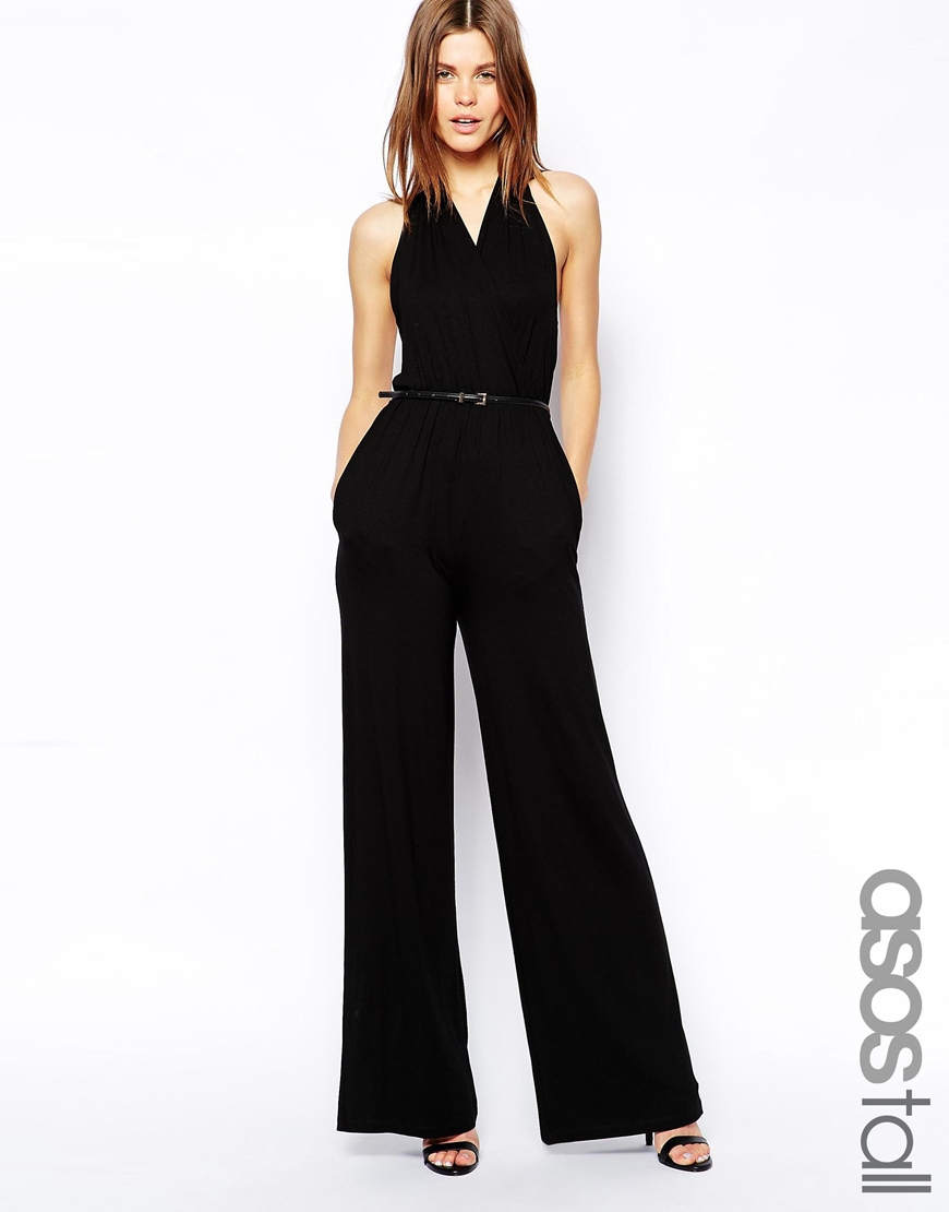 ASOS Halter Neck Jumpsuit in Wide Leg in Black | Lyst