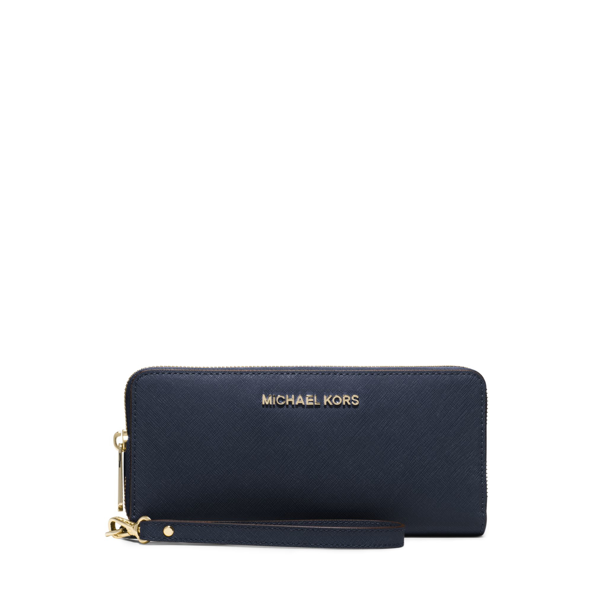 Michael kors Jet Set Travel Leather Continental Wallet in Blue | Lyst