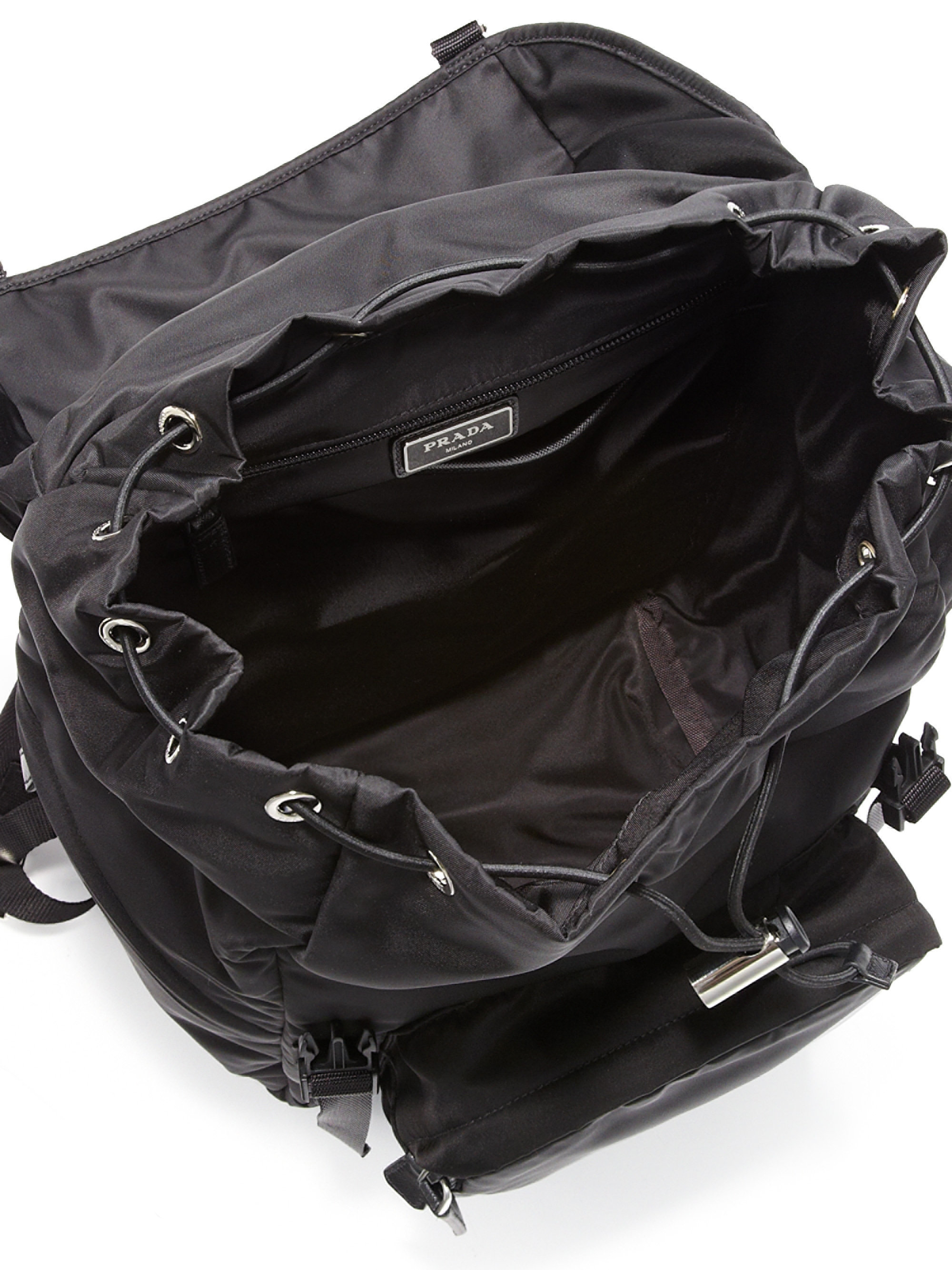 Prada Leather Trim Backpack in Black for Men | Lyst  