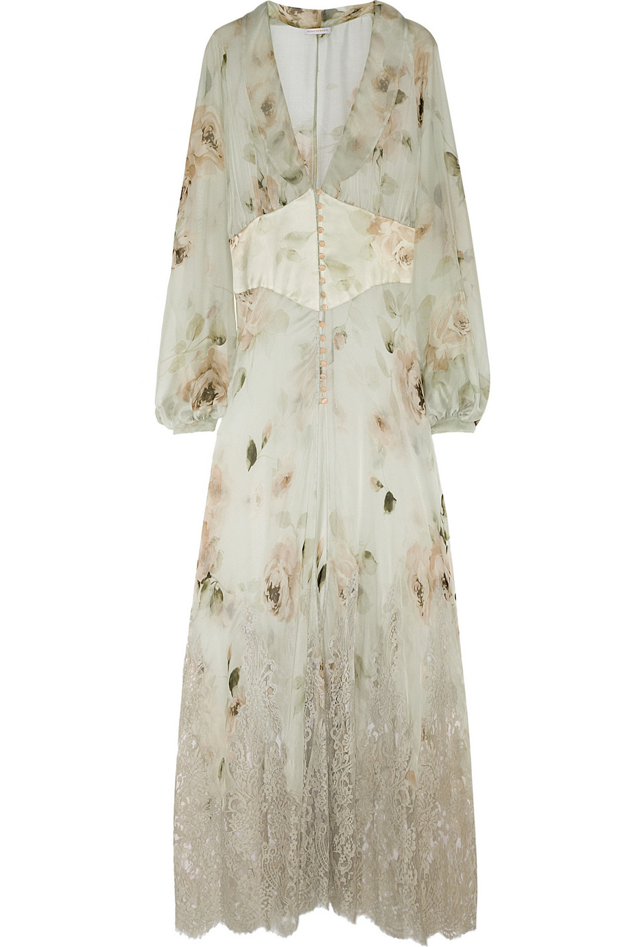 Lyst - Rosamosario Lace-Trimmed Printed Silk-Chiffon Robe in Natural