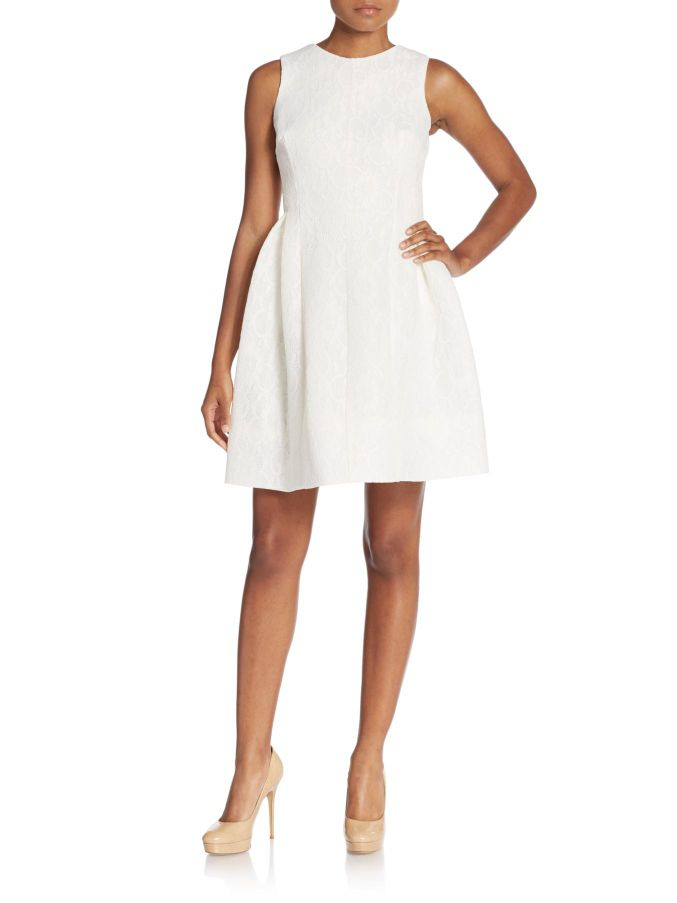 Calvin klein Lace Fit-and-flare Dress in White (cream) - Save 59% | Lyst