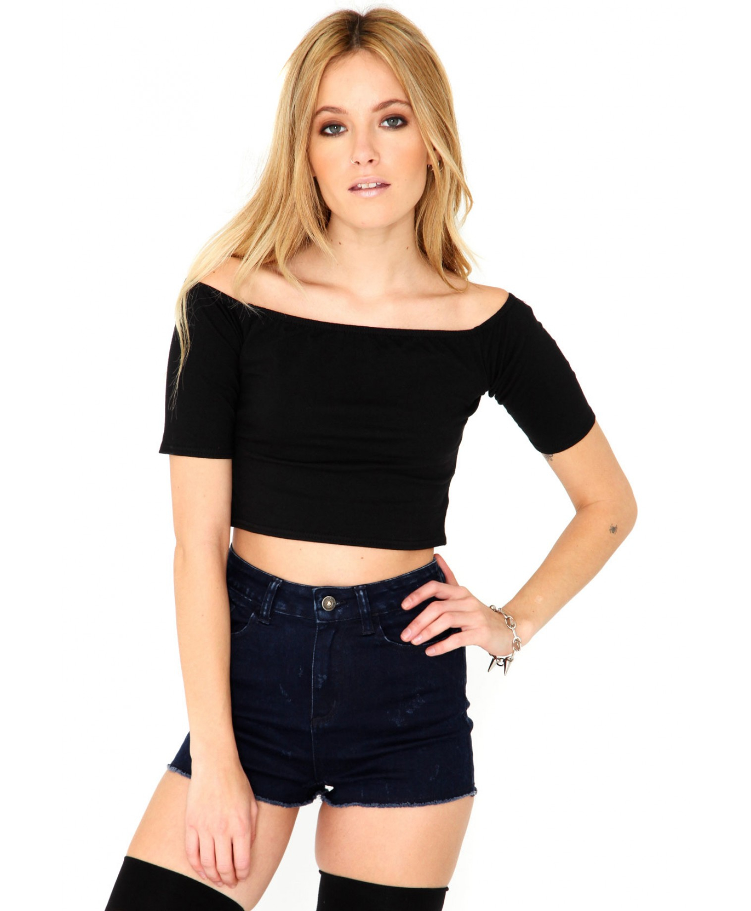 black bardot short sleeve top