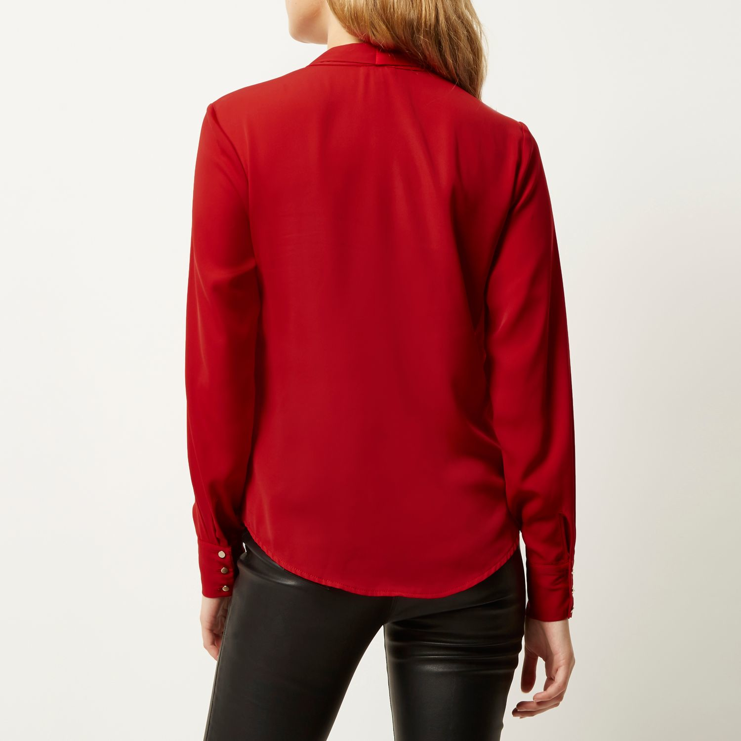 River Island Red Long Sleeve Pussybow Wrap Blouse Lyst