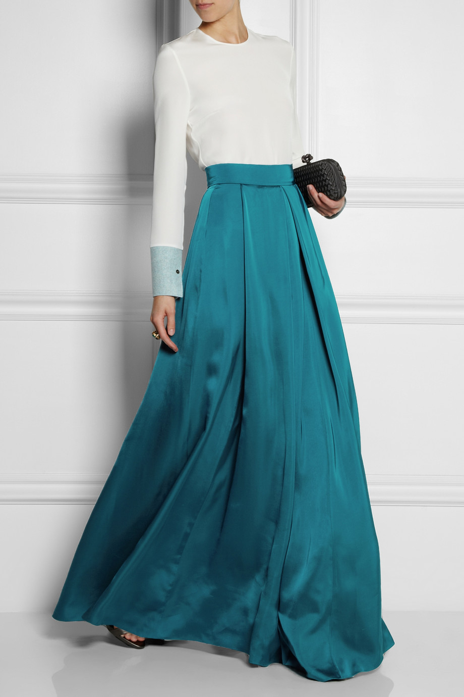 Alia Pleated Duchesse-Satin Maxi Skirt 