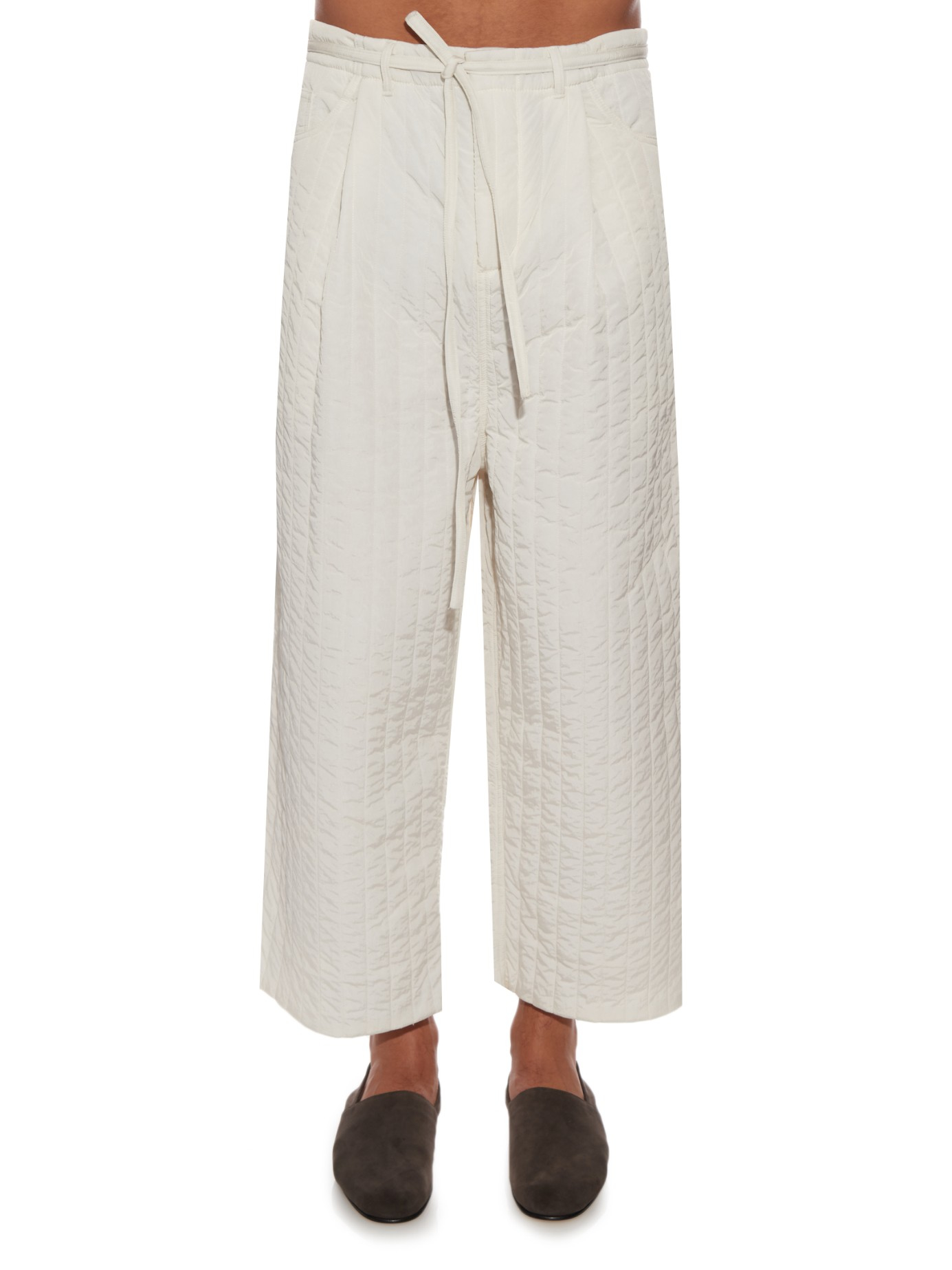 Borg Wide-leg Quilted Trousers in Cream 