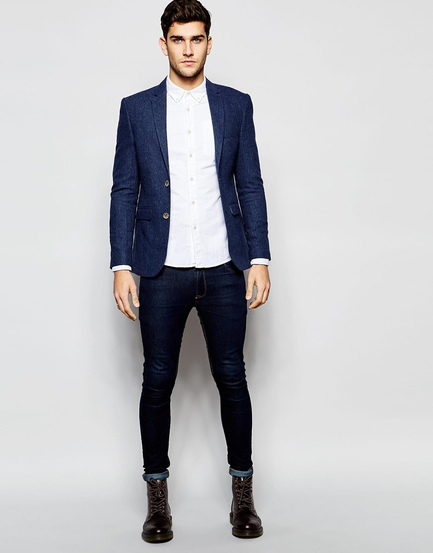 Jack & Jones Premium Herringbone Blazer in Navy (Blue) for Men - Lyst