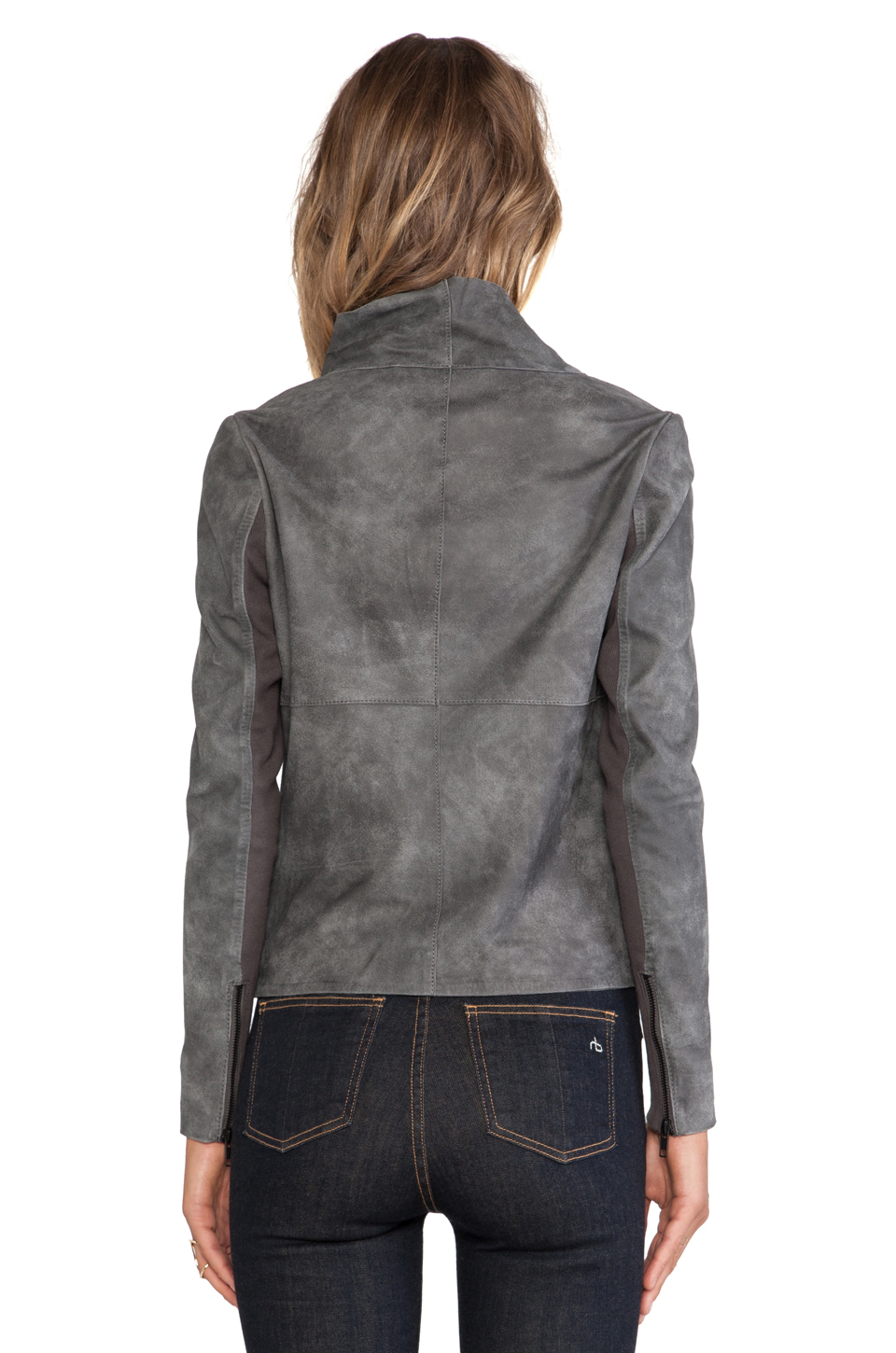 Muubaa Geneva Drape Leather Jacket In Granite Gray Lyst
