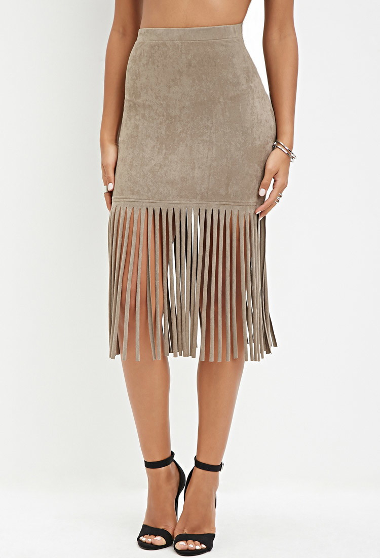 Forever 21 Faux Suede Fringe Skirt in Brown (Cocoa) | Lyst