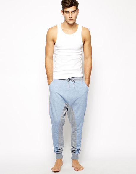 Asos Drop Crotch Lounge Sweatpants with Contrast in Blue for Men | Lyst