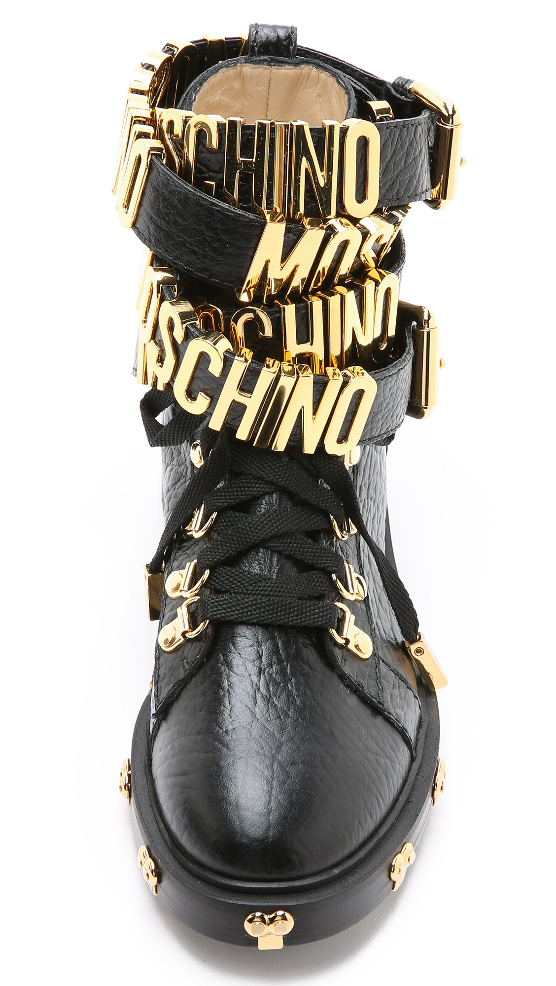Moschino Ankle-Strap Leather Combat Boots in Black - Lyst