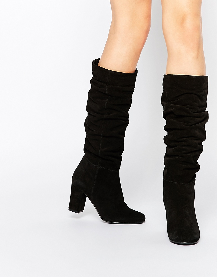 Oasis Knee High Slouch Block Heeled Boot in Black - Lyst