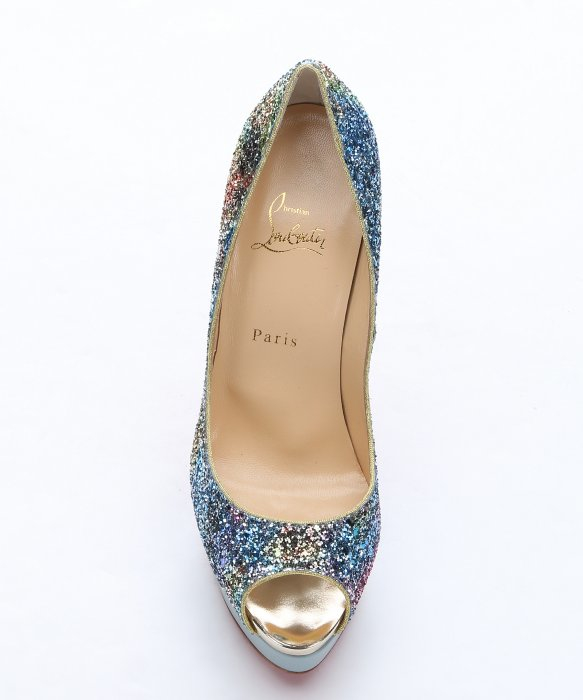 Christian louboutin Lady Peep Glitter Platform Pumps in Blue | Lyst
