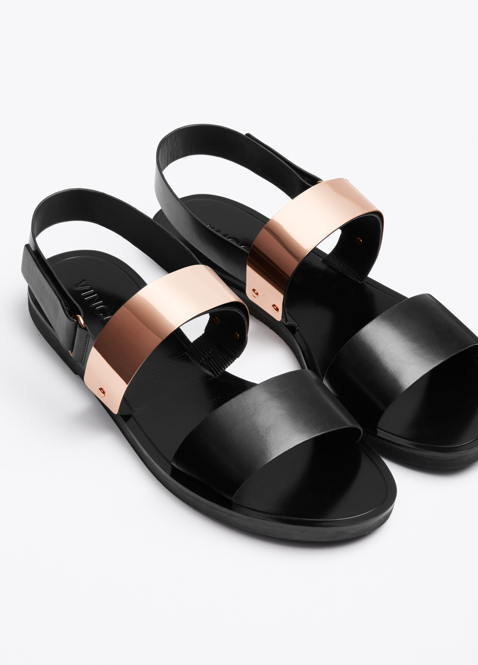 black and rose gold sandals
