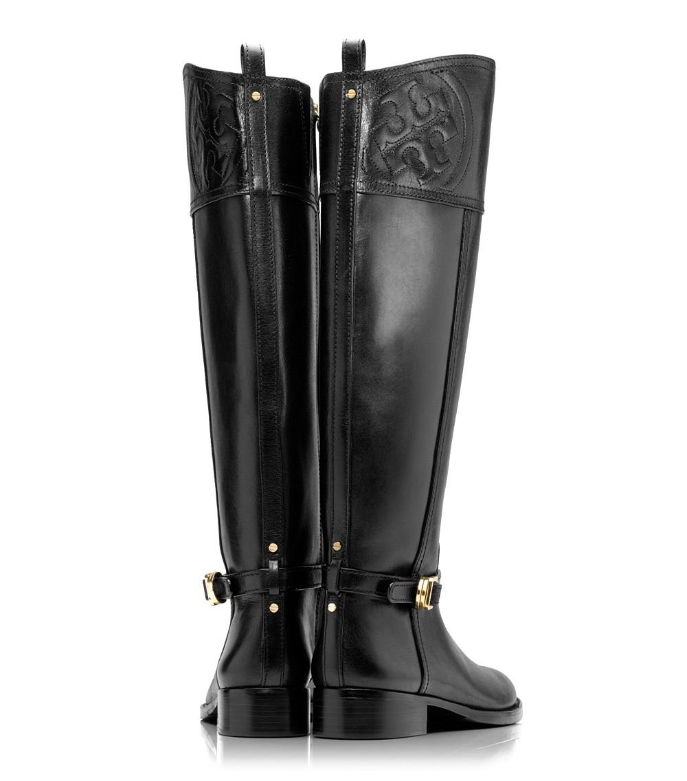 TORY BURCH women's Junction Riding Boot US  M Black Tumbled Leather tall  boot 