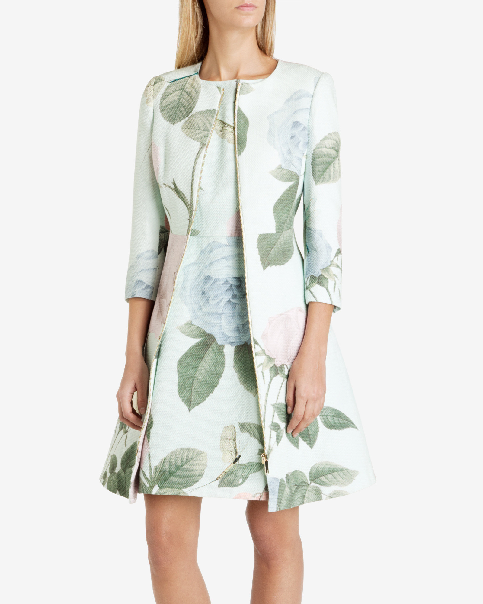 Ted Baker Rafell Rose Print Coat in Mint (Green) | Lyst Canada