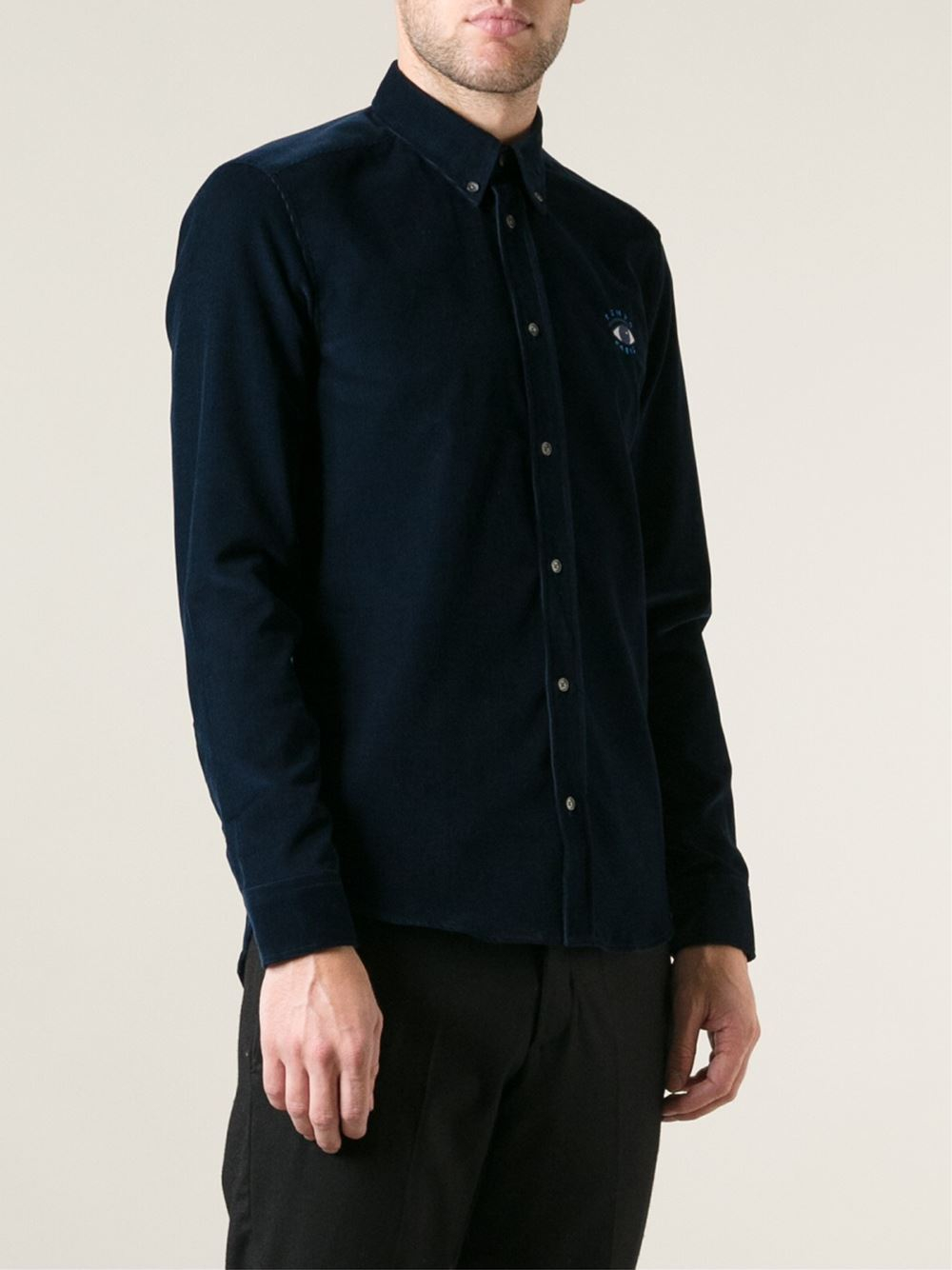KENZO Velvet Button Down Shirt in Blue for Men Lyst