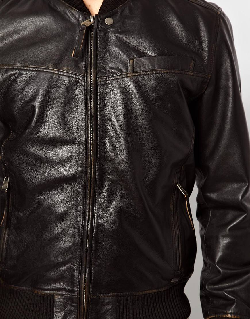 Pepe Jeans Pepe Leather Bomber Jacket Beat Slim Fit in Black for Men - Lyst