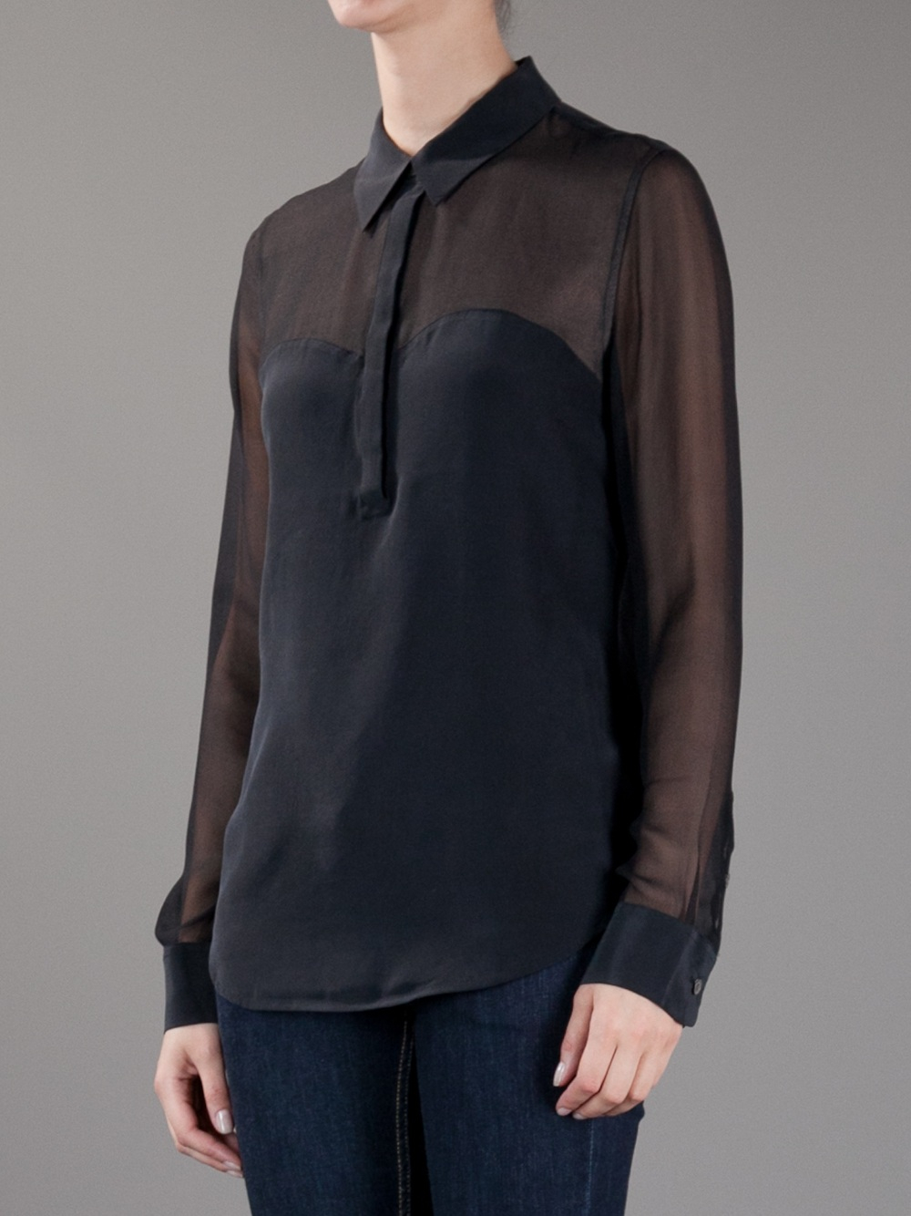 Equipment Sheer Sleeve Silk Blouse in Black Lyst