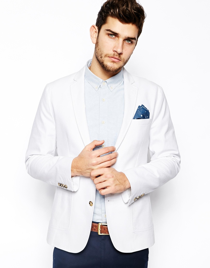 ASOS Slim Fit Blazer In Washed Cotton in White for Men - Lyst