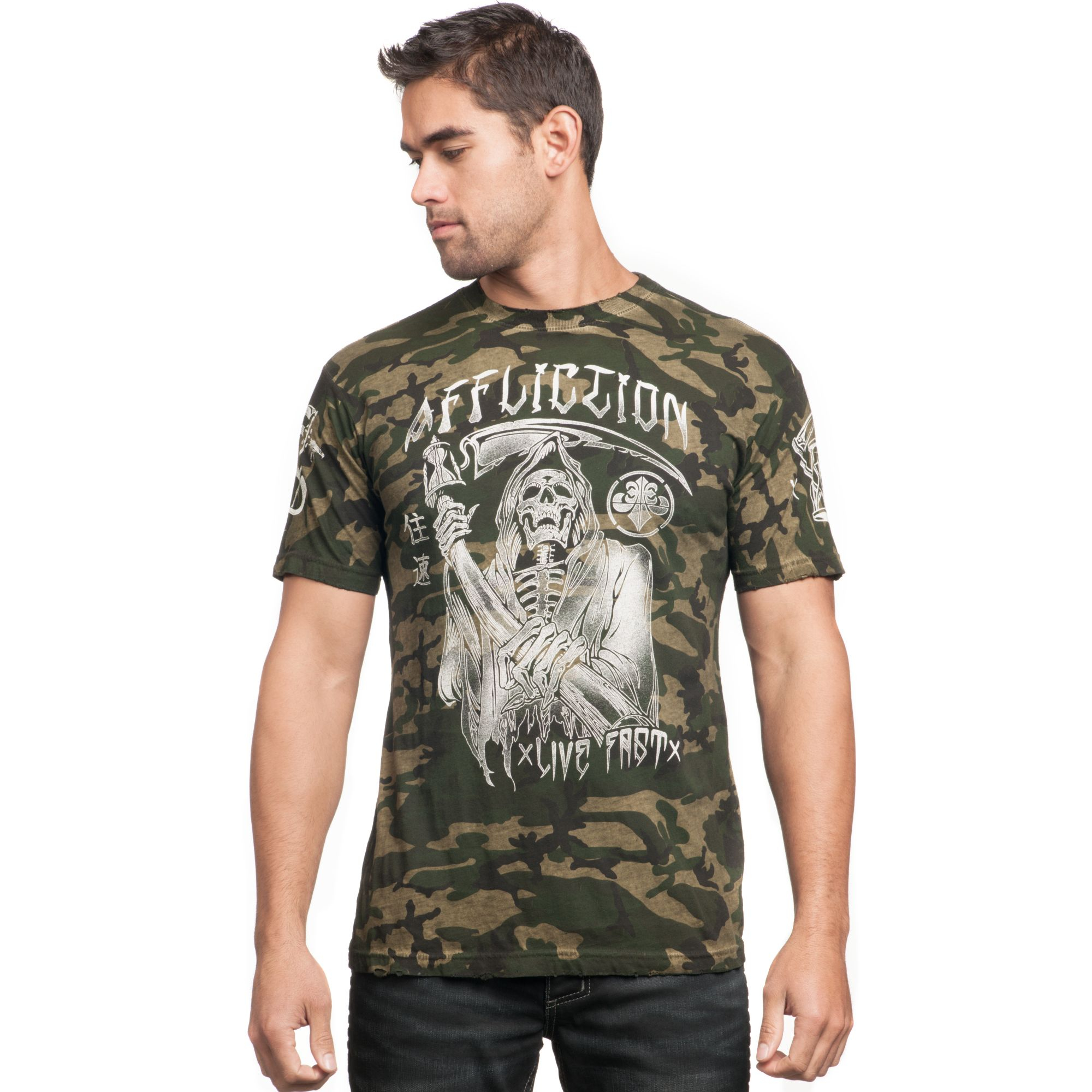 Affliction Reaper Graphic Camo Tshirt 