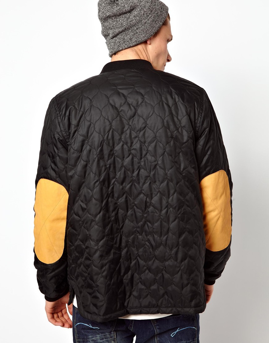 Michael Kors Quilted Jacket with Leather Elbow Patches in Black for Men