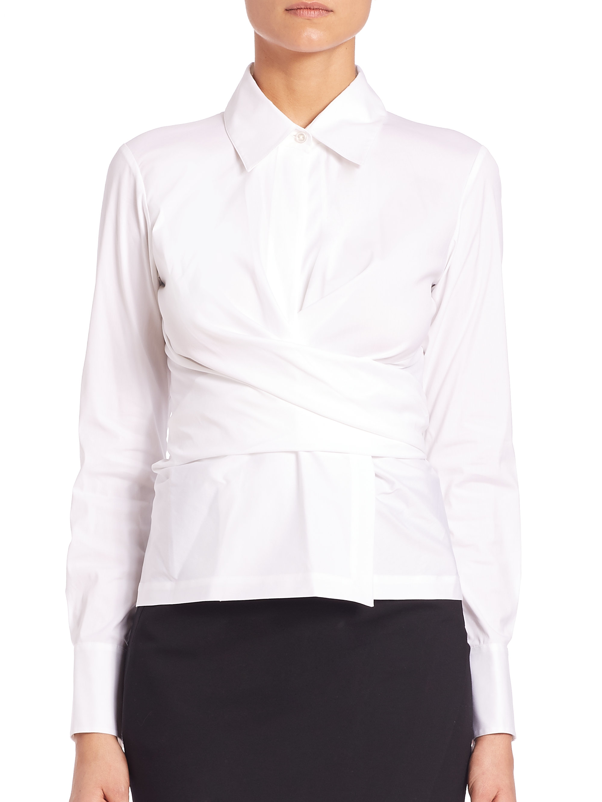 formal white wrap blouse