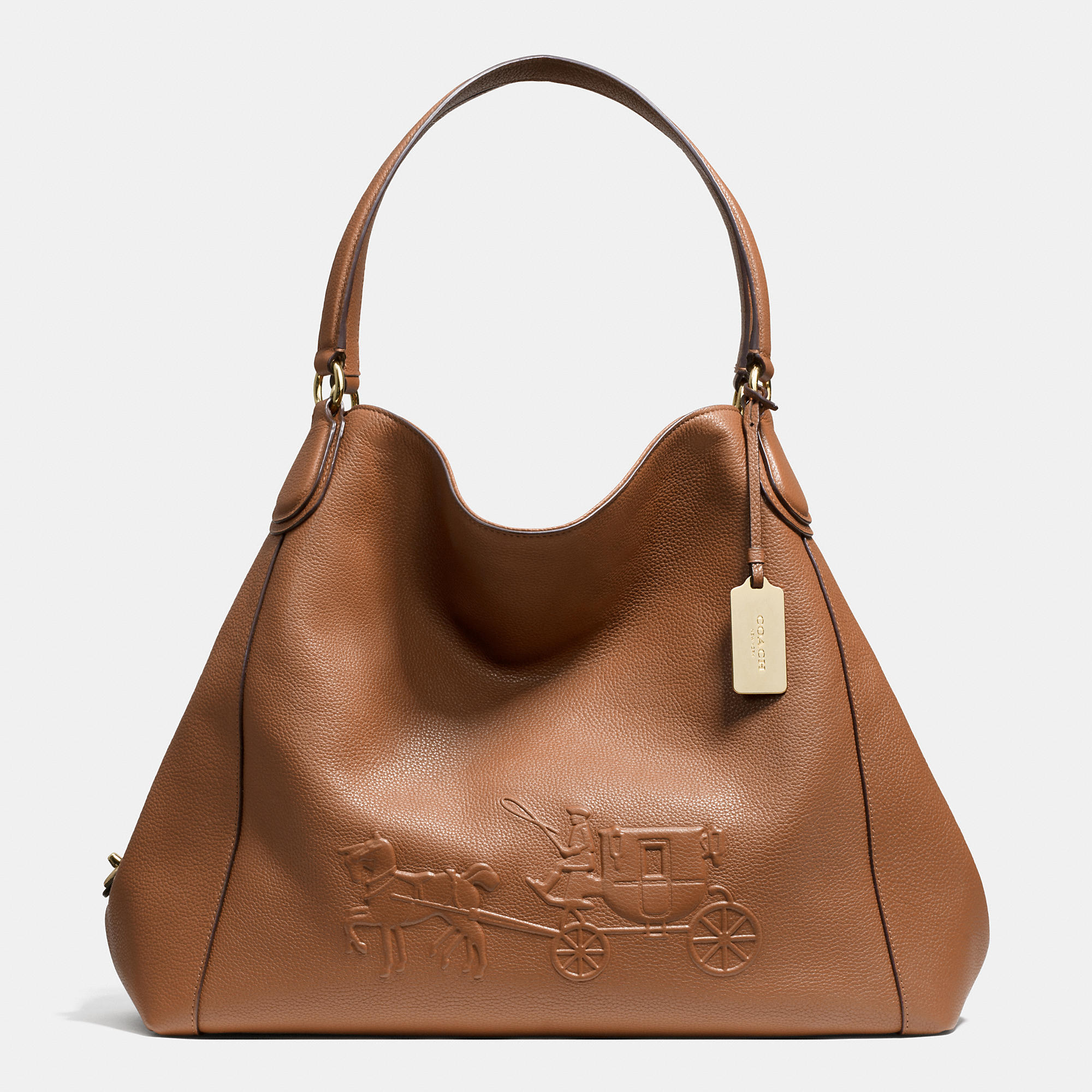 COACH Embossed Horse And Carriage Large Edie Shoulder Bag In Pebble Leather  in Metallic | Lyst