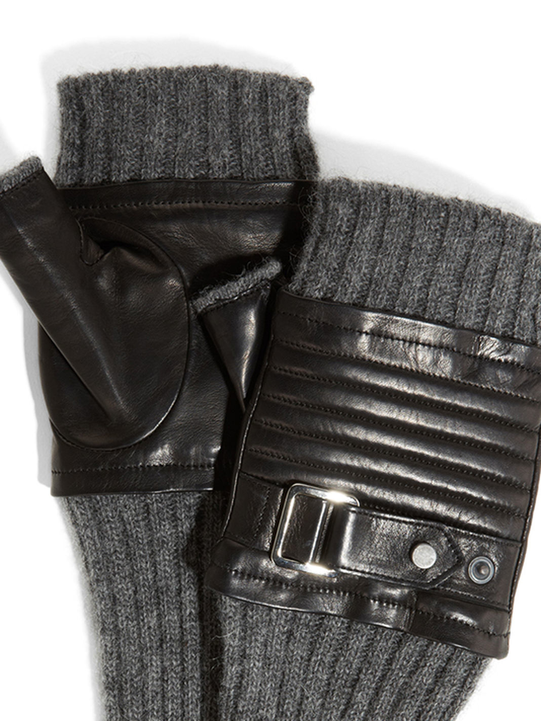 leather and wool fingerless gloves