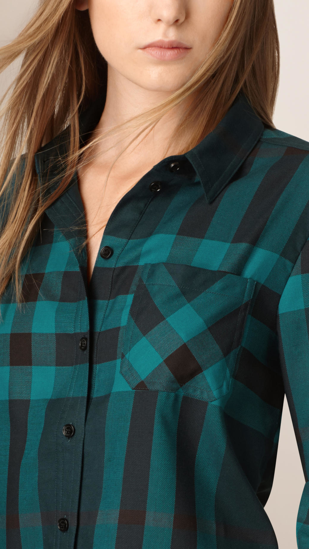 Lyst Burberry Check Cotton Flannel Shirt Dark Teal in Blue